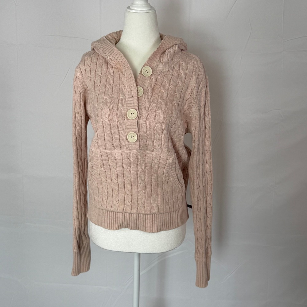 Vintage Polo Jeans Ralph Lauren Pink Cable Knit Hoodie Henley Sweater XL Y2K 90s